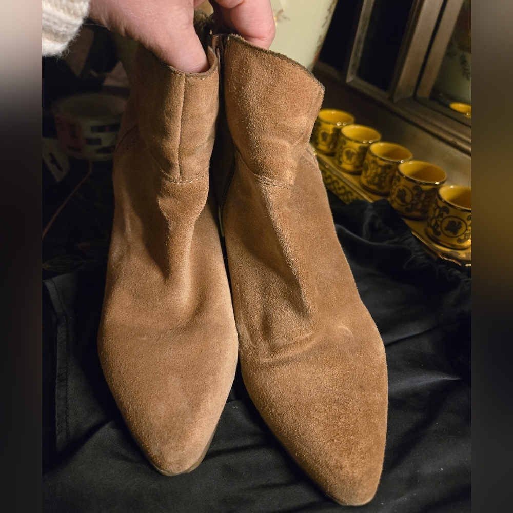 Nine West Tan Suede Western Boho Ankle Boots Size 7